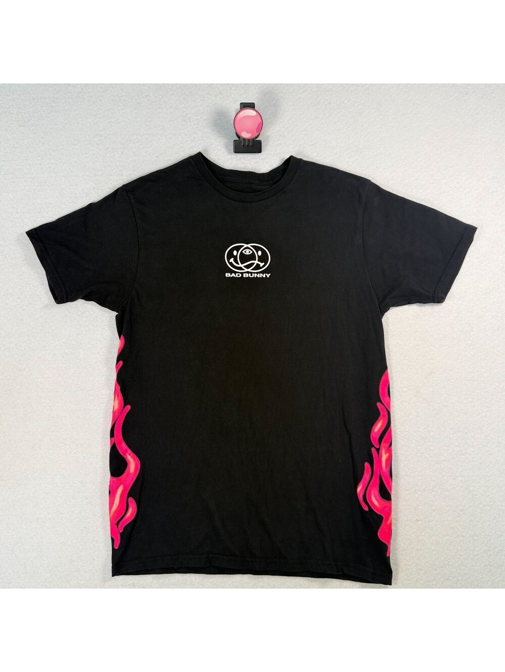 Bad Bunny 2020 Pink Flame Logo Black T-Shirt Men’s Medium